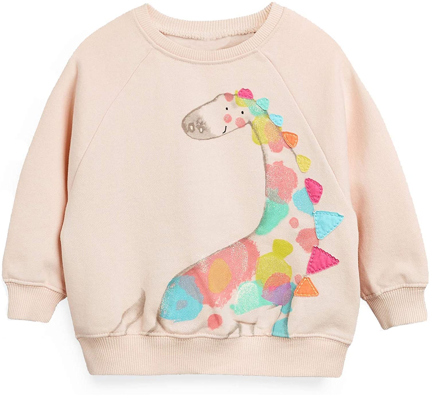 Retsugo Toddler Girls Sweatshirts Crewneck Hoodies Dinosaur Long Sleeve Collage T Shirts Kids Pullover Tops(8104-Giraffe 110)