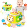 7-in-1 Activity Cube Drum Montessori Toys for Baby, Busy Toys for Toddlers with 9 Sensory Shape Blocks, Music & Light Educationa