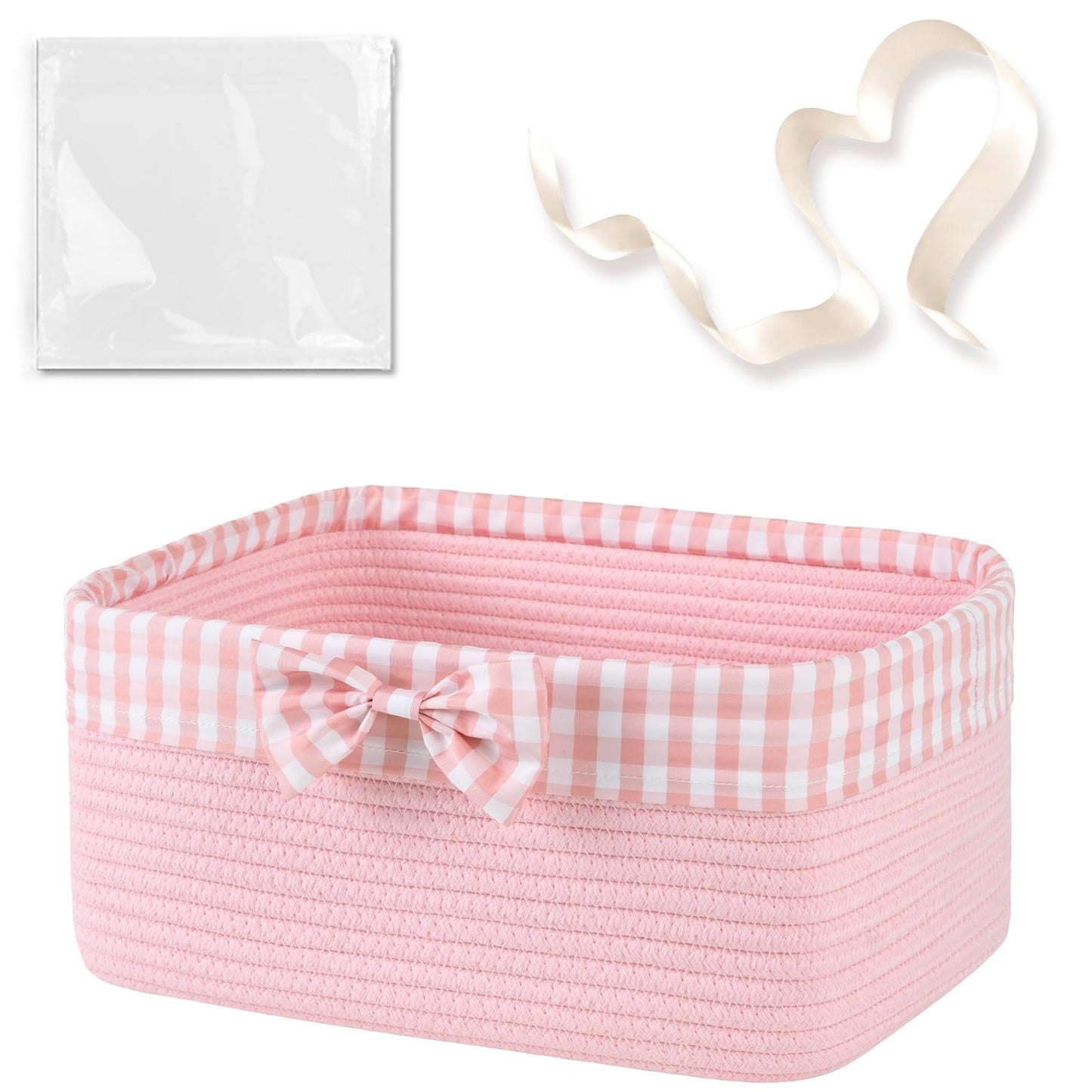 OIASKET Basket for Gifts Empty, Large Gift Basket 13L with Gift Bag and Ribbon, Woven Cotton Basket for Baby Showers, Birthday, 