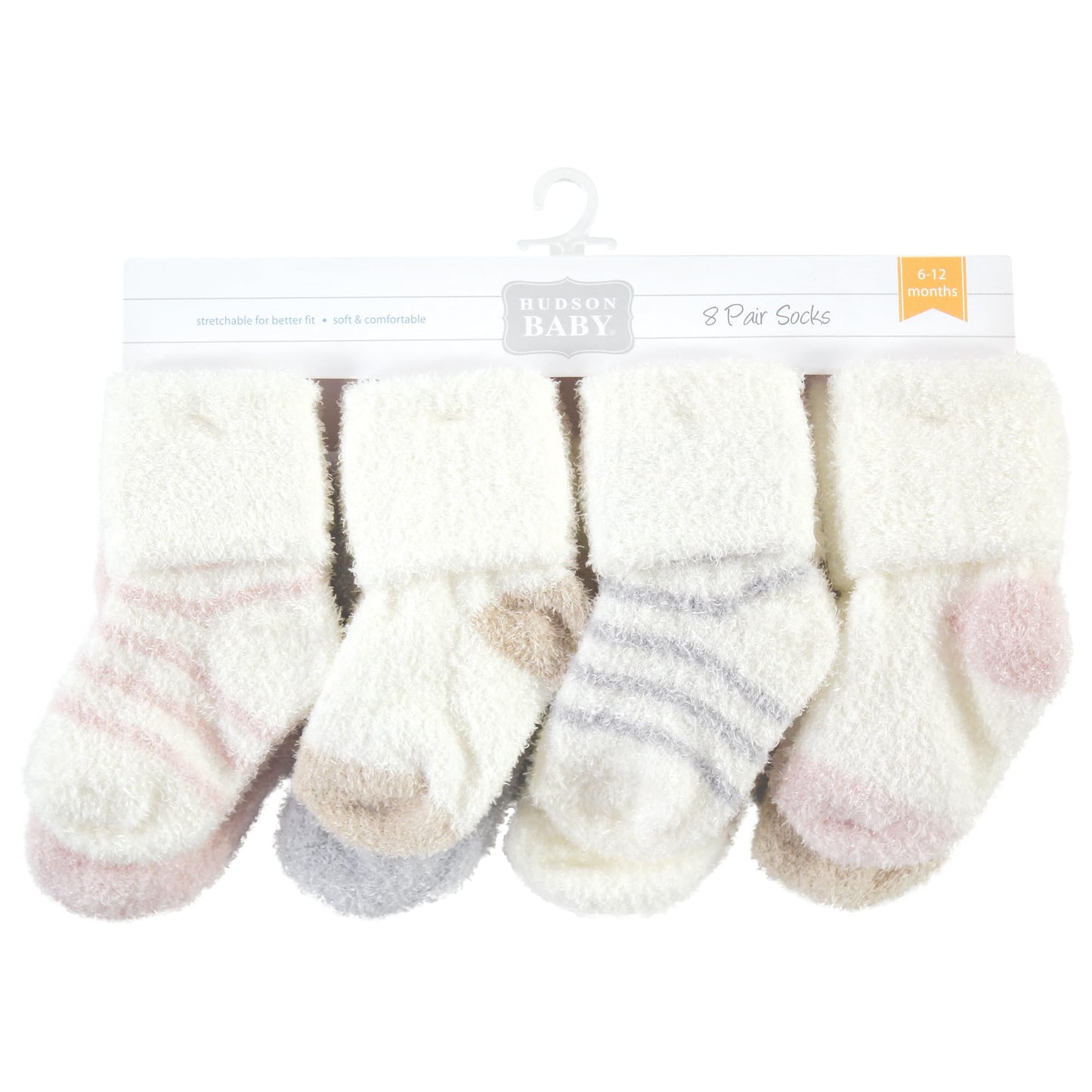 Hudson Baby Unisex Baby Cotton Rich Newborn And Terry Socks, Pink Neutral Stripe, 0-6 Months