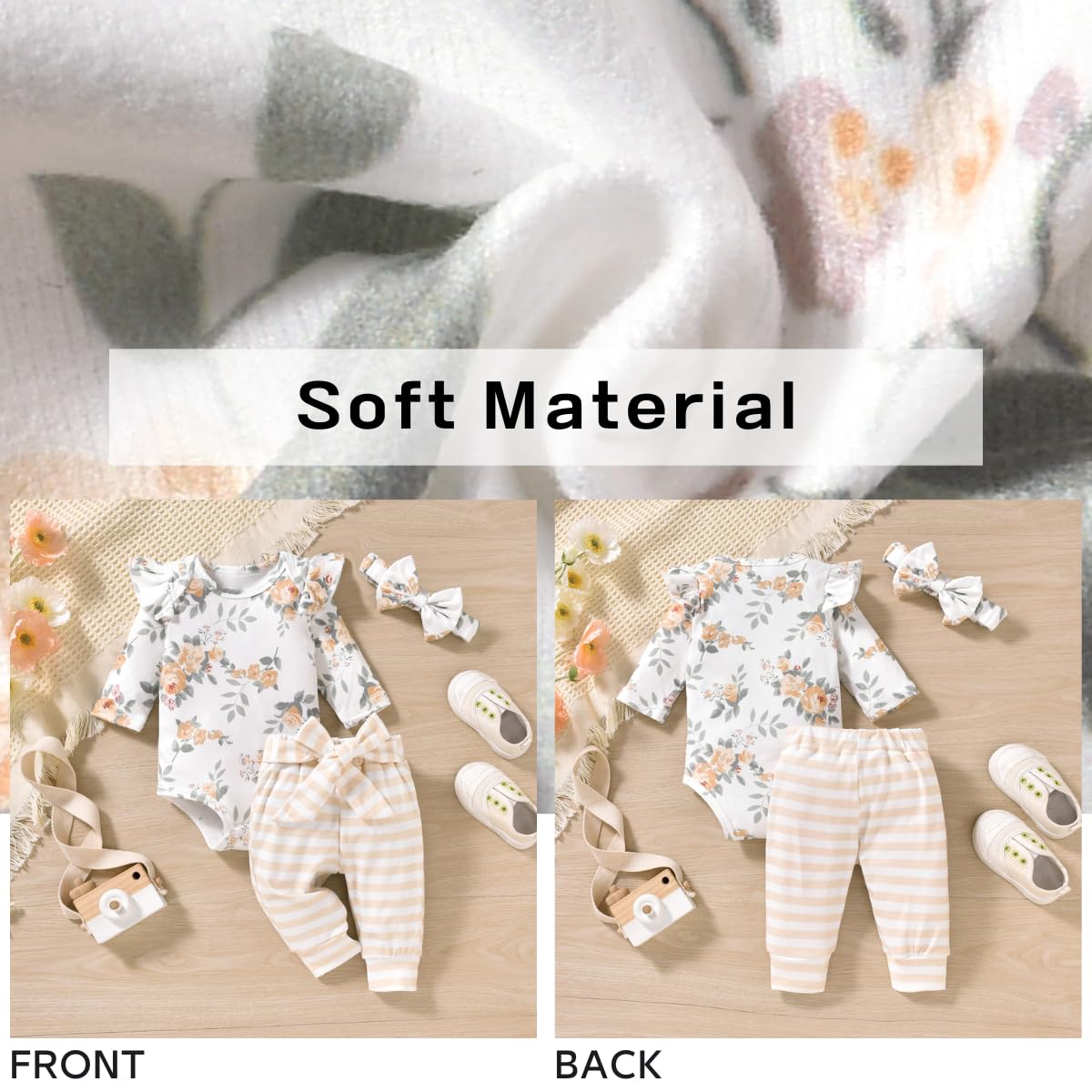 Aalizzwell 12-18 Months Infant Baby Girls Clothes Floral Long Sleeve Striped Fall Winter Spring Outfit Yellow