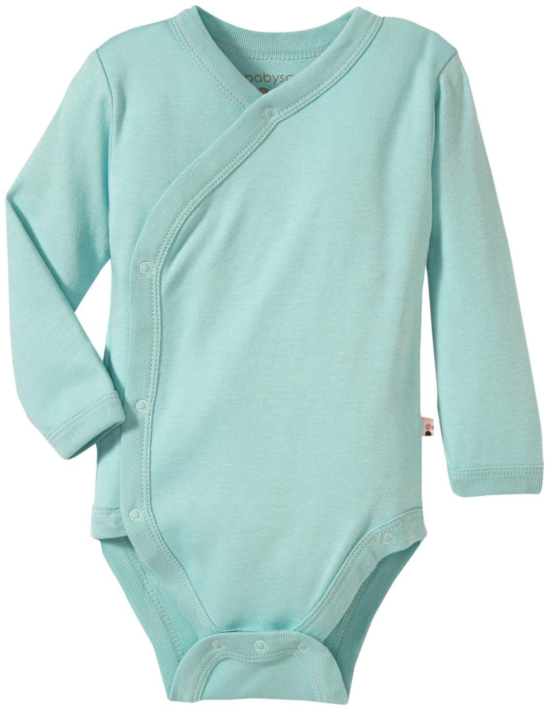 Babysoy Organic Long Sleeve Modern Solid Kimono Bodysuit/Onesie,Harbor,3-6 Months