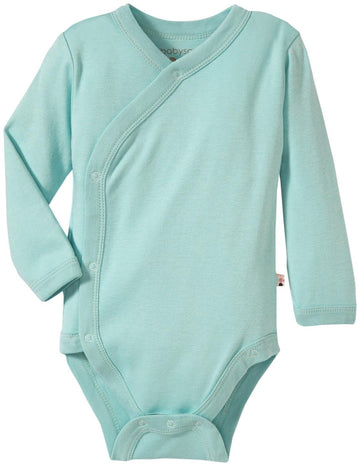 Babysoy Organic Long Sleeve Modern Solid Kimono Bodysuit/Onesie,Harbor,0-3 Months