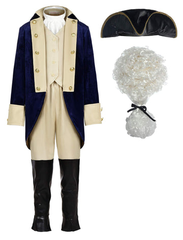 ReliBeauty Washington Costume Boys Hamliton American Colonial Uniform with Wig 120