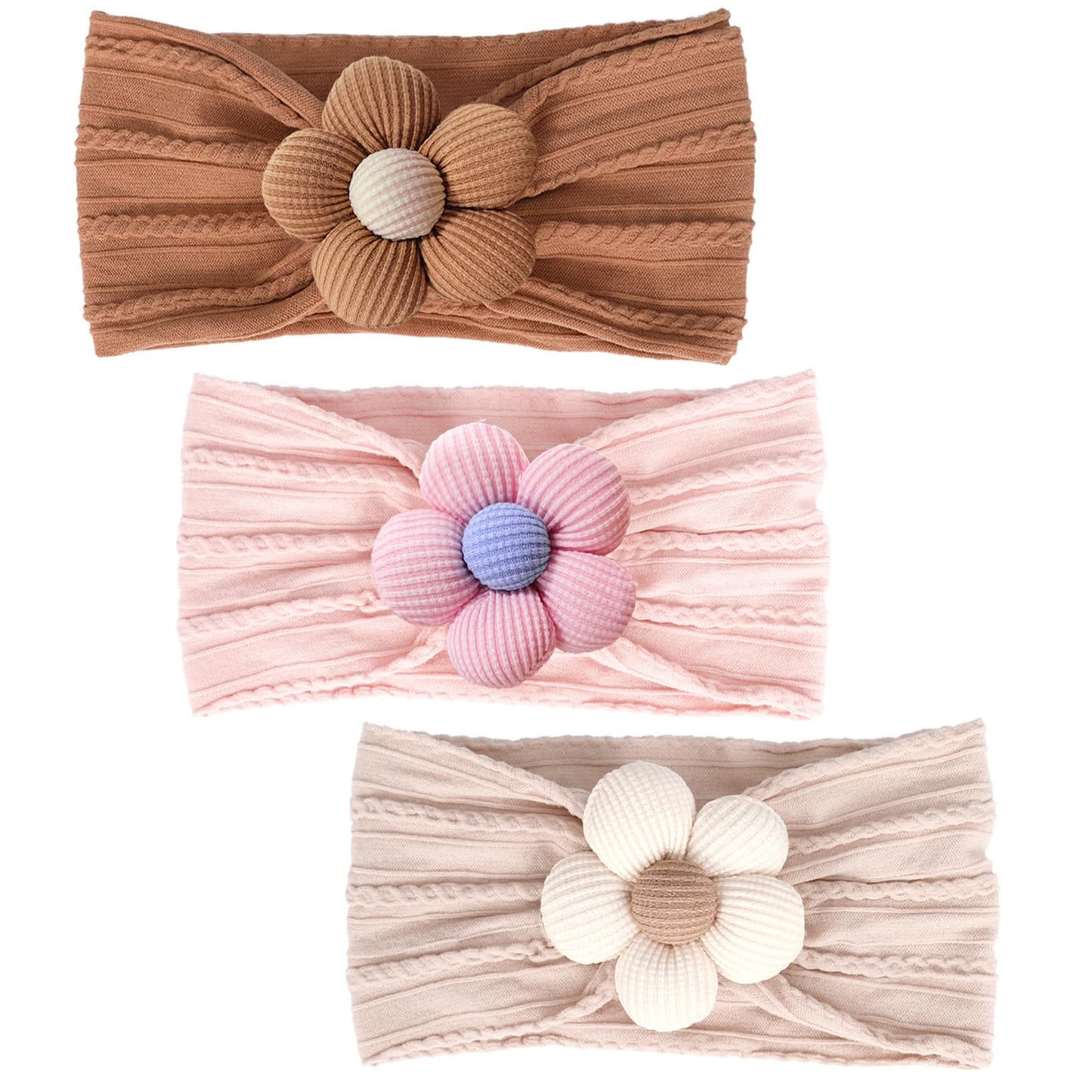 Miuxueso 3 Pcs Baby Flower Headbands Baby Girls Nylon Headbands Soft Hairbands Hair Accessories For Newborn Infant Toddler Kids