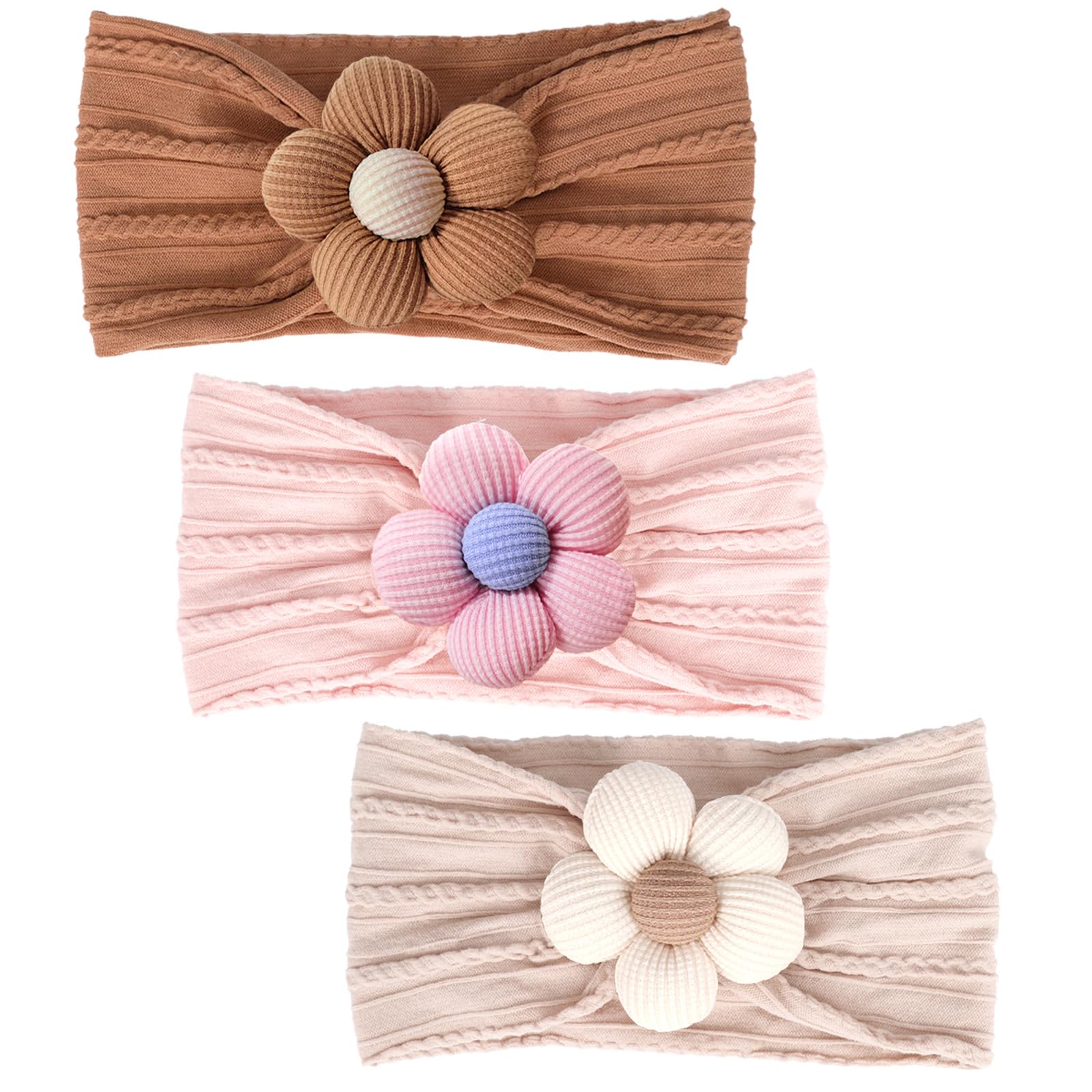 Miuxueso 3 Pcs Baby Flower Headbands Baby Girls Nylon Headbands Soft Hairbands Hair Accessories For Newborn Infant Toddler Kids