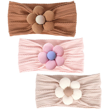 Miuxueso 3 Pcs Baby Flower Headbands Baby Girls Nylon Headbands Soft Hairbands Hair Accessories For Newborn Infant Toddler Kids