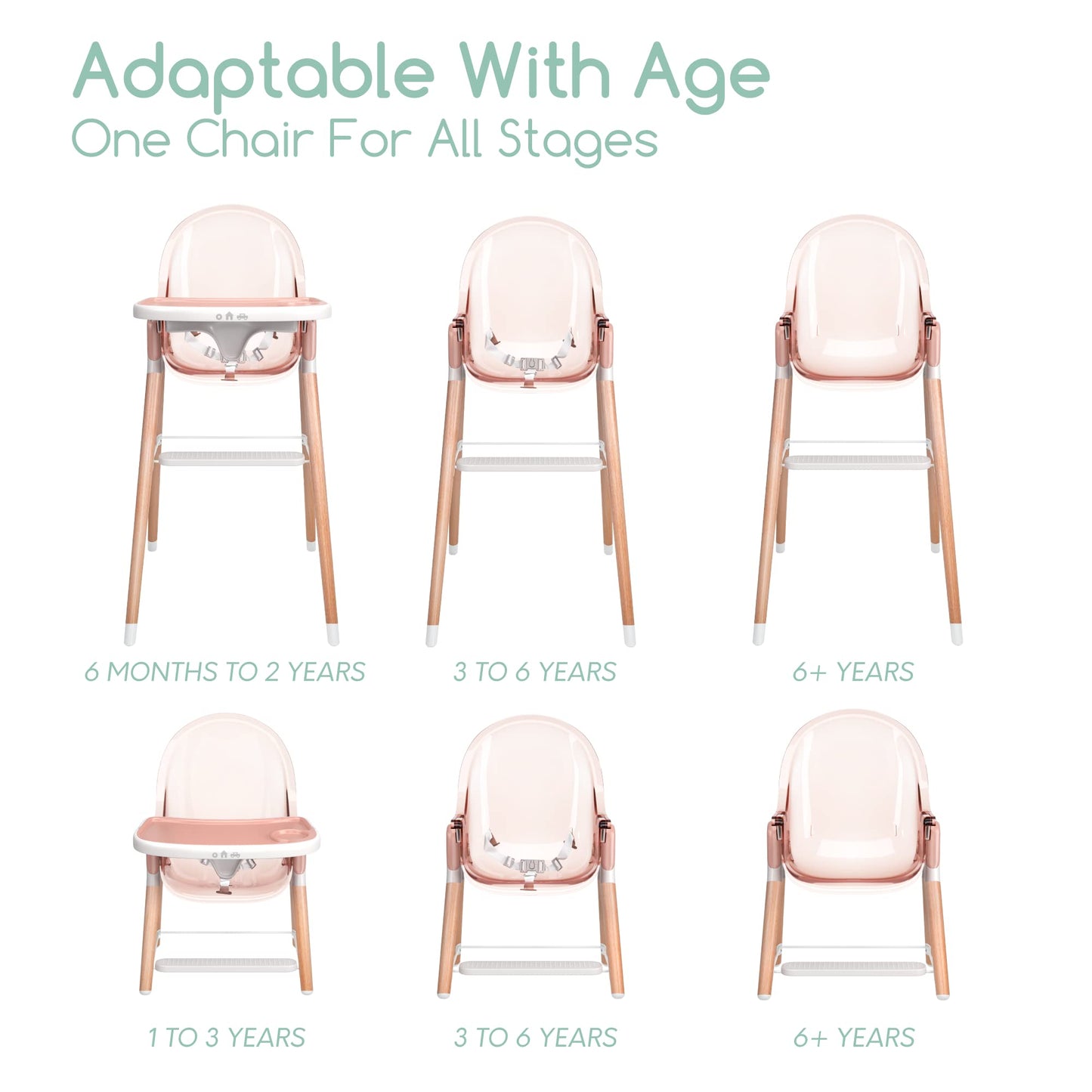Children Of Design Classic Non-Reclinable 6 In 1 Wooden High Chair - Pink