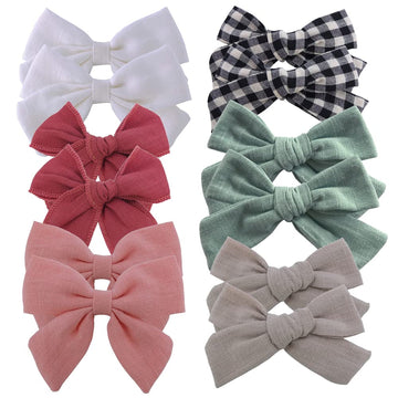 12 PCS Linen Bow Hair Clips for Baby Girls Hair Bows Alligator Clips Accessories Infants Toddler Kids Hairgrips (Assorted C)