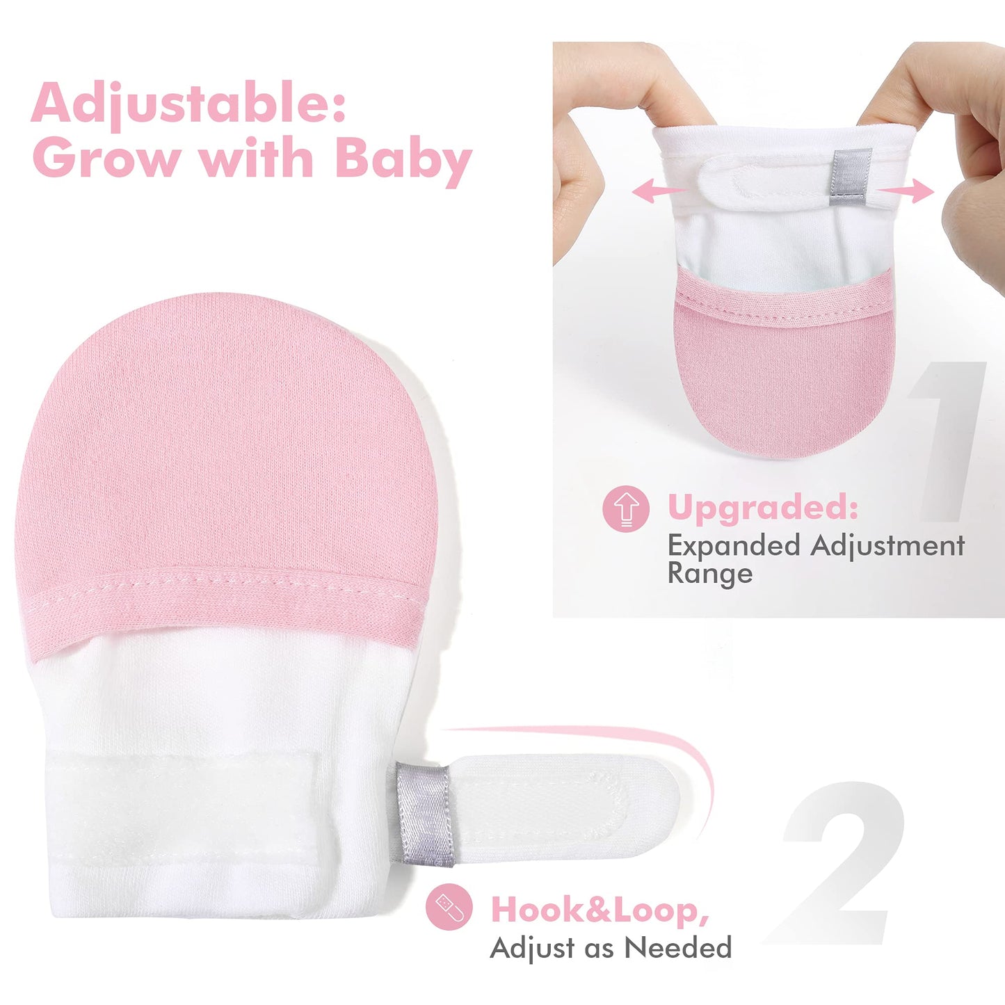 Hapiu Baby Mitten,3 Pack, Pink Stripe&Blush&Sage, 0-3 Months