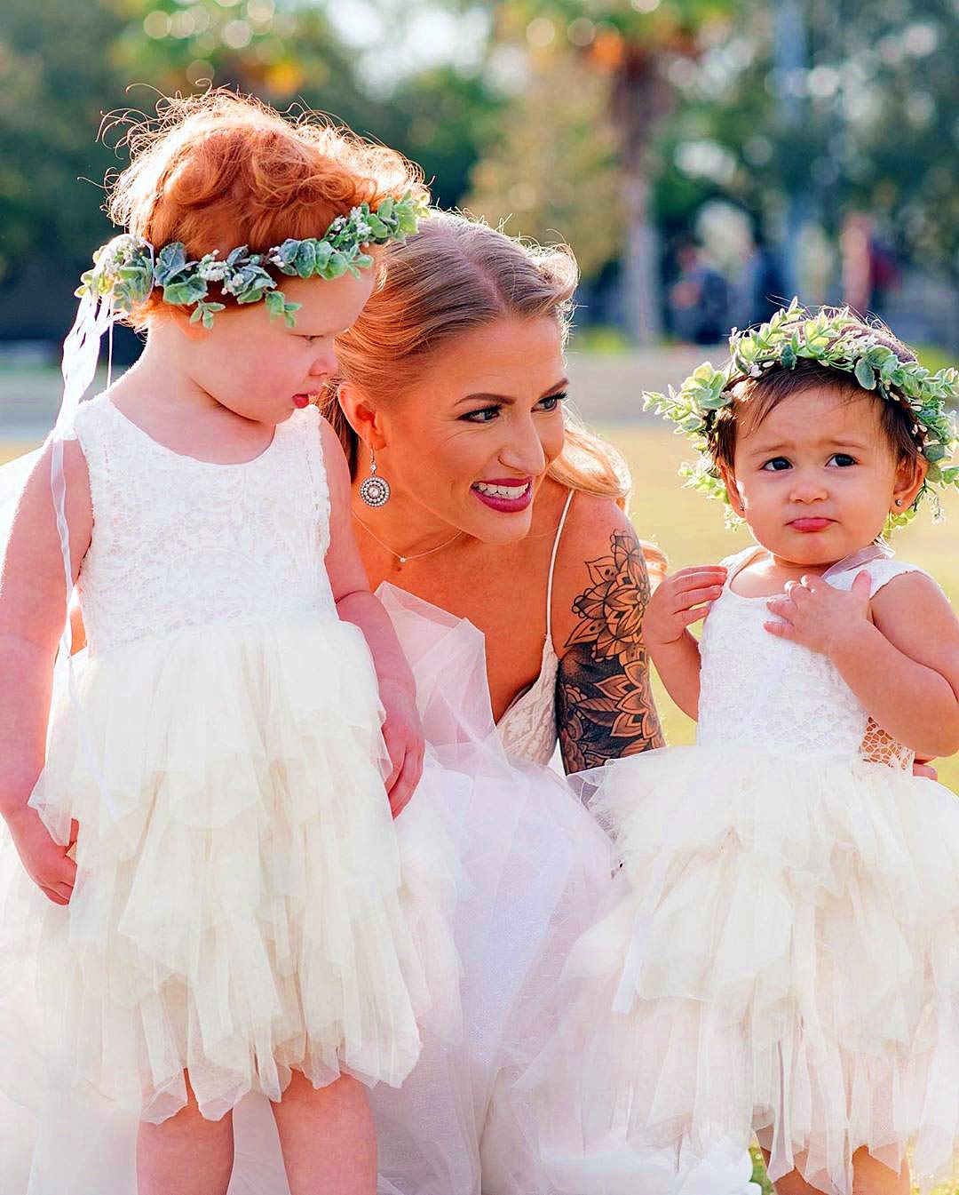 2Bunnies Girl Peony Lace Back A-Line Tiered Tutu Tulle Flower Girl Dress (No Applique Ivory, 12M)