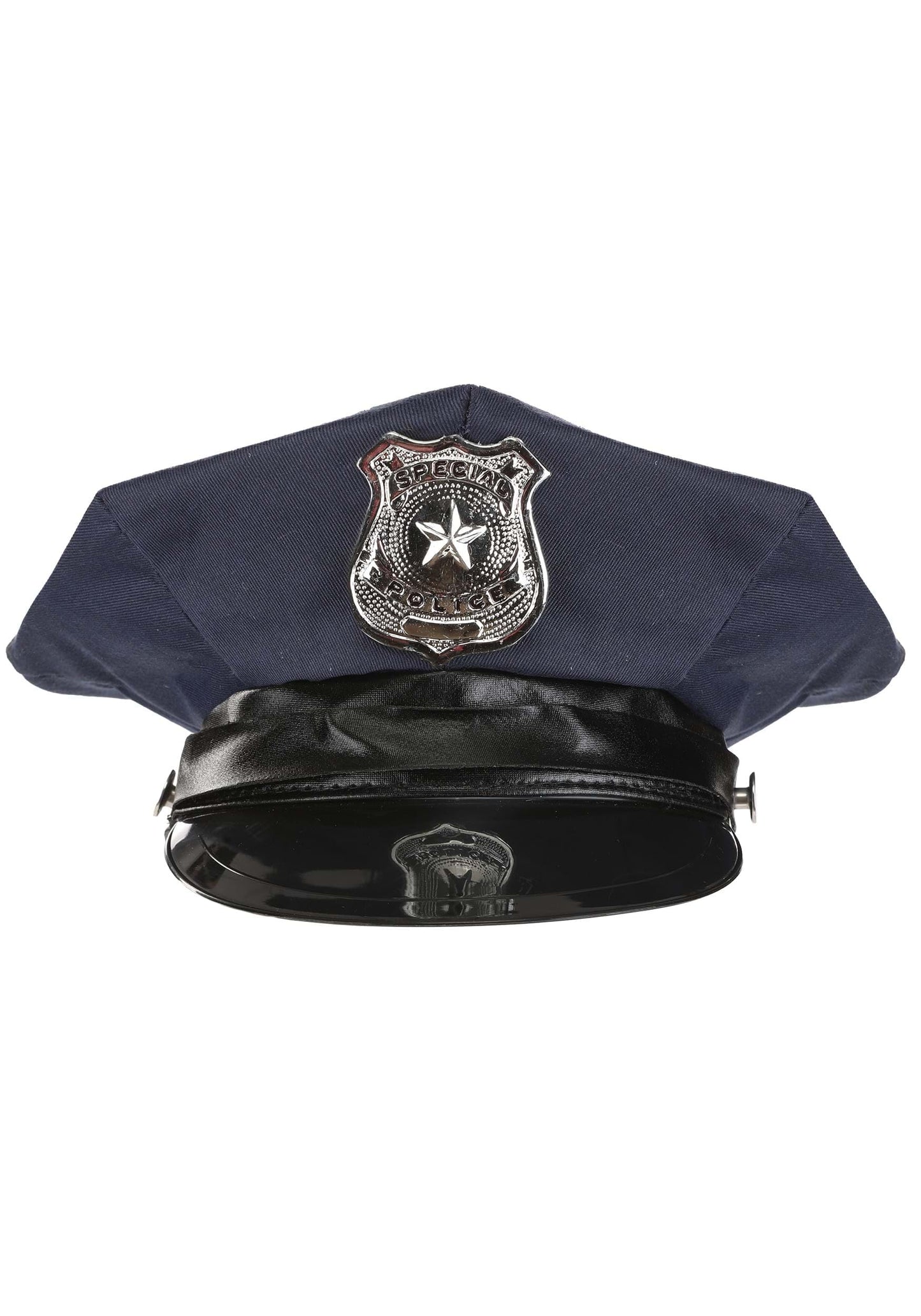 Elope Kid'S Police Hat With Silver Badge - Navy Blue Polyester Dress Up Cop, Adjustable Vinyl Brim, Costume Accessory Standard