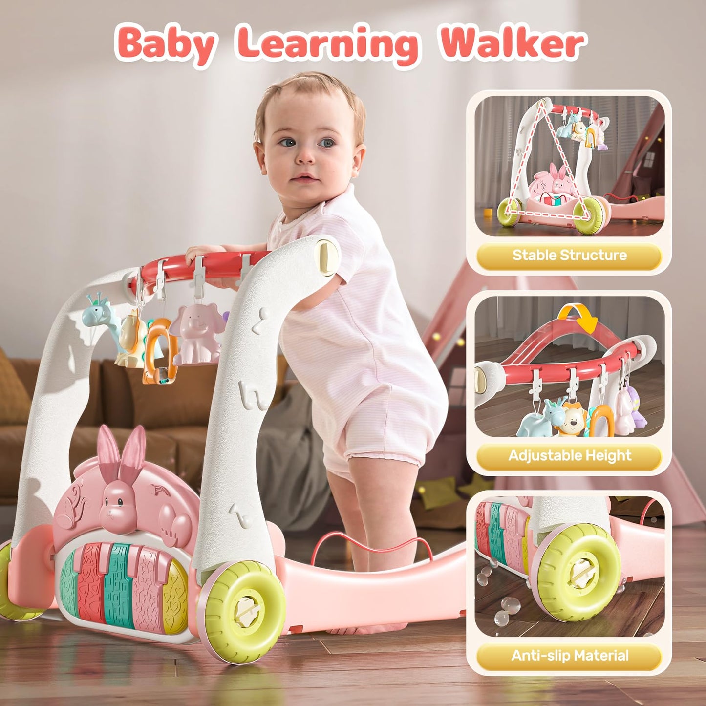 Cute Stone Baby Play Mat Activity Gym, Baby Gym Playmat With Play Piano, Baby Learning Walker For Girls, Tummy Time Mat For Infa