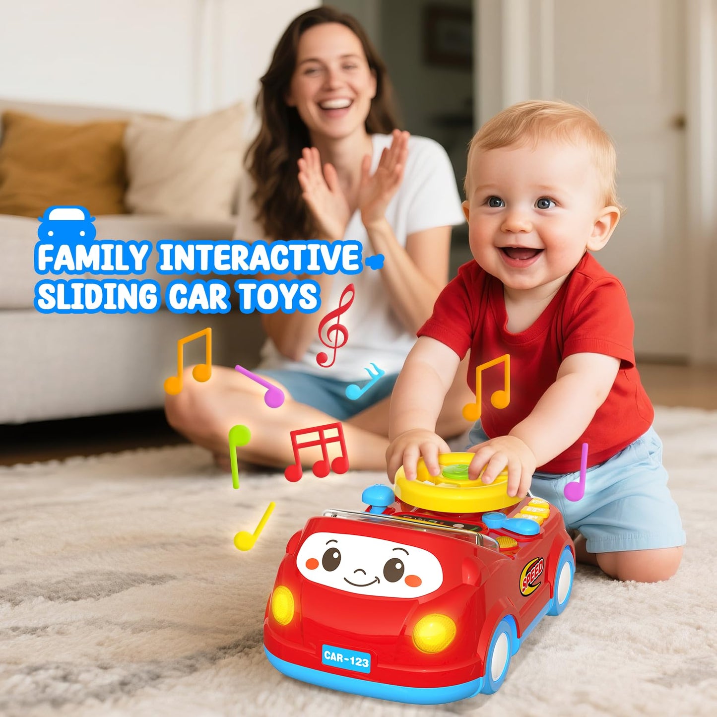 Toys for 1 Year Old Boy Gifts - 2-in-1 Toddler Push Car & Musical Racing Adventure Steering Wheel Driving Game, Interactive Lear