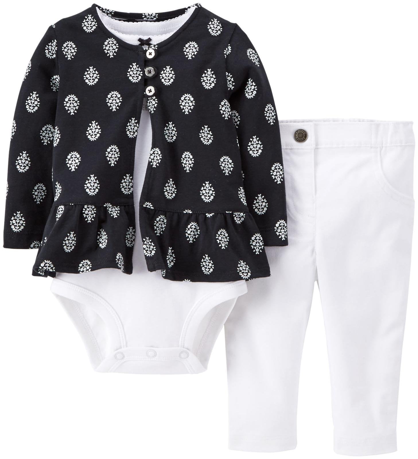 Carter'S Baby Girls' 3 Piece Print Cardigan Set (Baby) - White - 6 Months