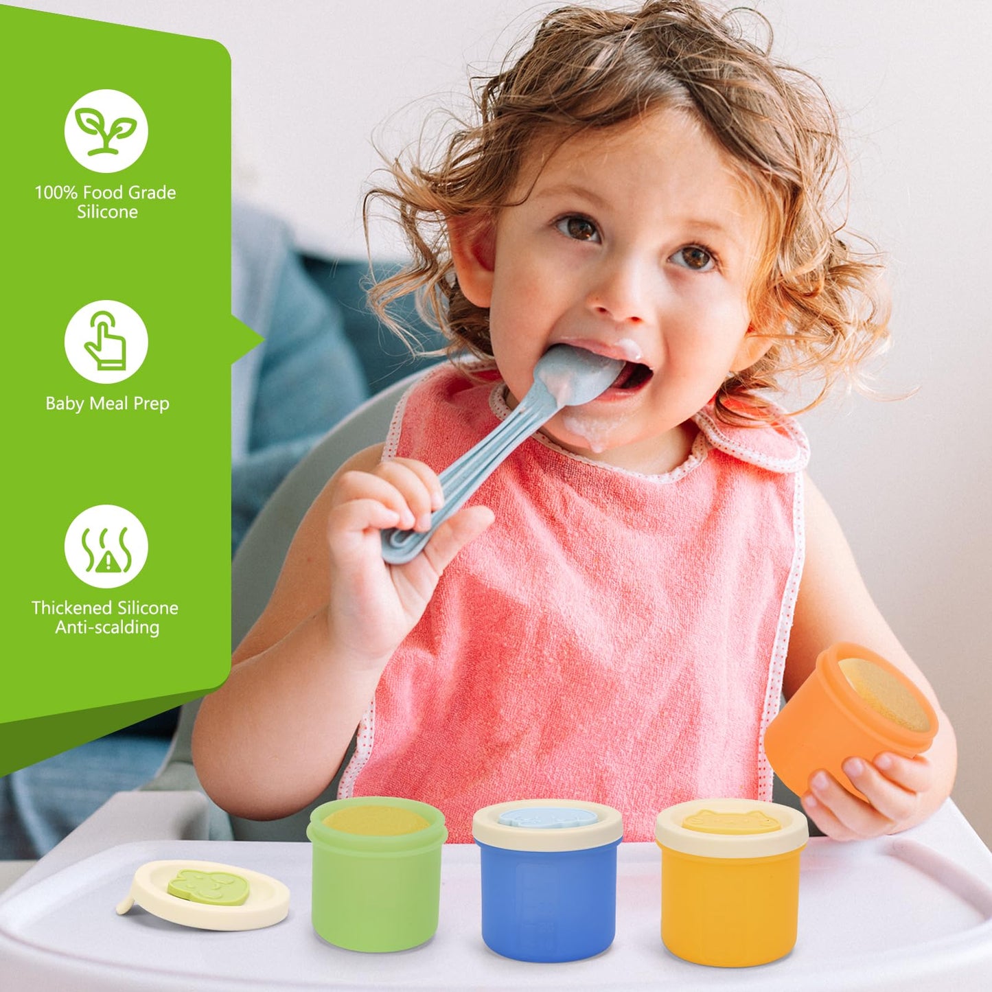 Silicone Baby Food Containers With Airtight Lids,8 Pack Baby Puree Containers Food Freezer Containers,2 Oz Baby Food Snack Jar W