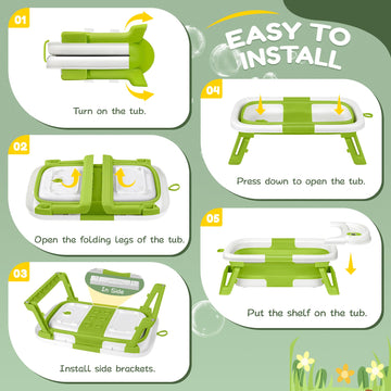 Collapsible Baby Bathtub,Baby Bath Tub With Thermometer & Soft Cushion,Baby Bathtub For Newborn To Toddler 0-36 Months,Portable