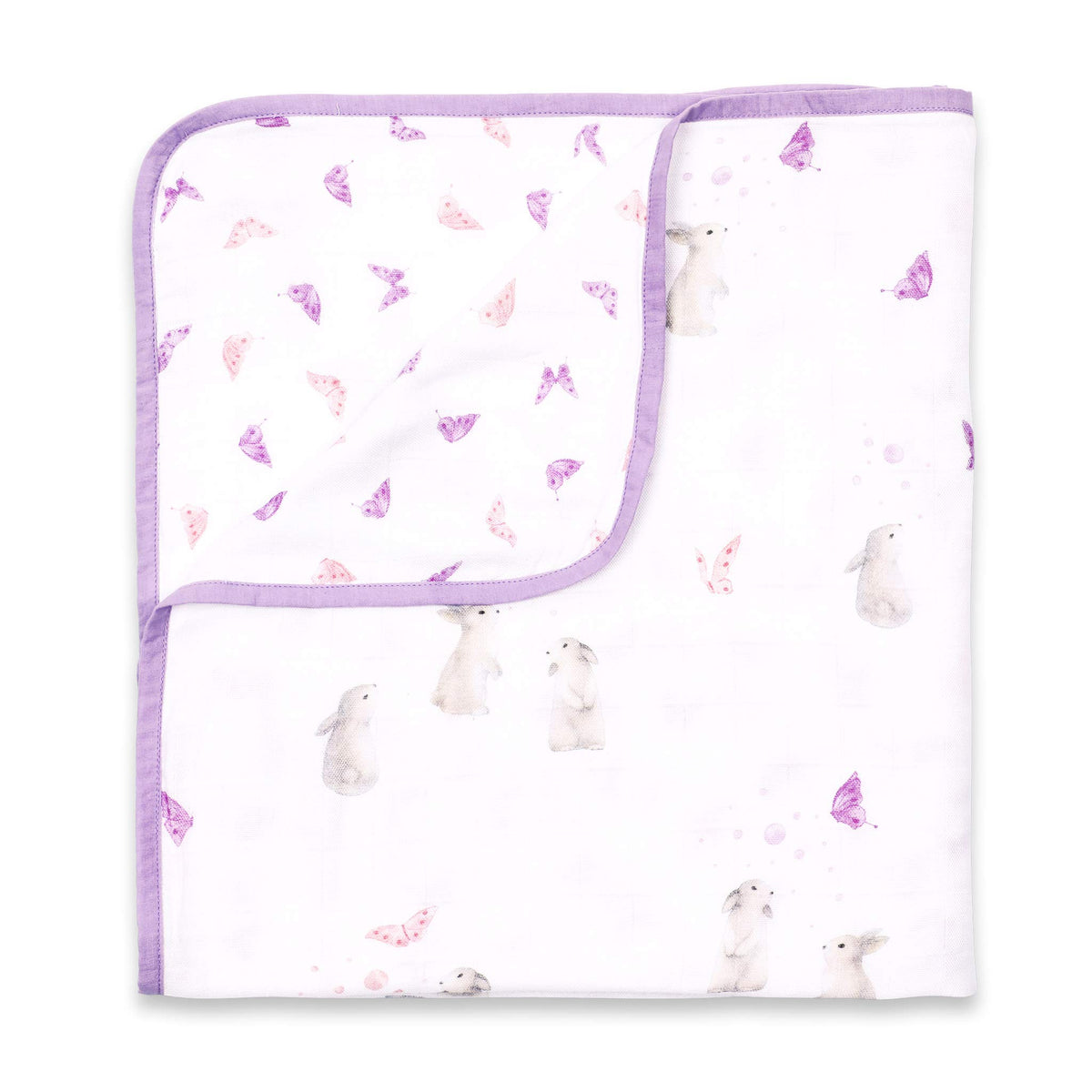 Masilo Bamboo Muslin Modern Newborn Baby Blanket, Sustainable,Girls/Bunny/Pink/Lilac Summer Baby Essentials, Pack of 1