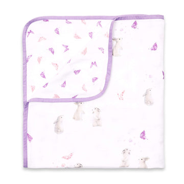 Masilo Bamboo Muslin Modern Newborn Baby Blanket, Sustainable,Girls/Bunny/Pink/Lilac Summer Baby Essentials, Pack of 1