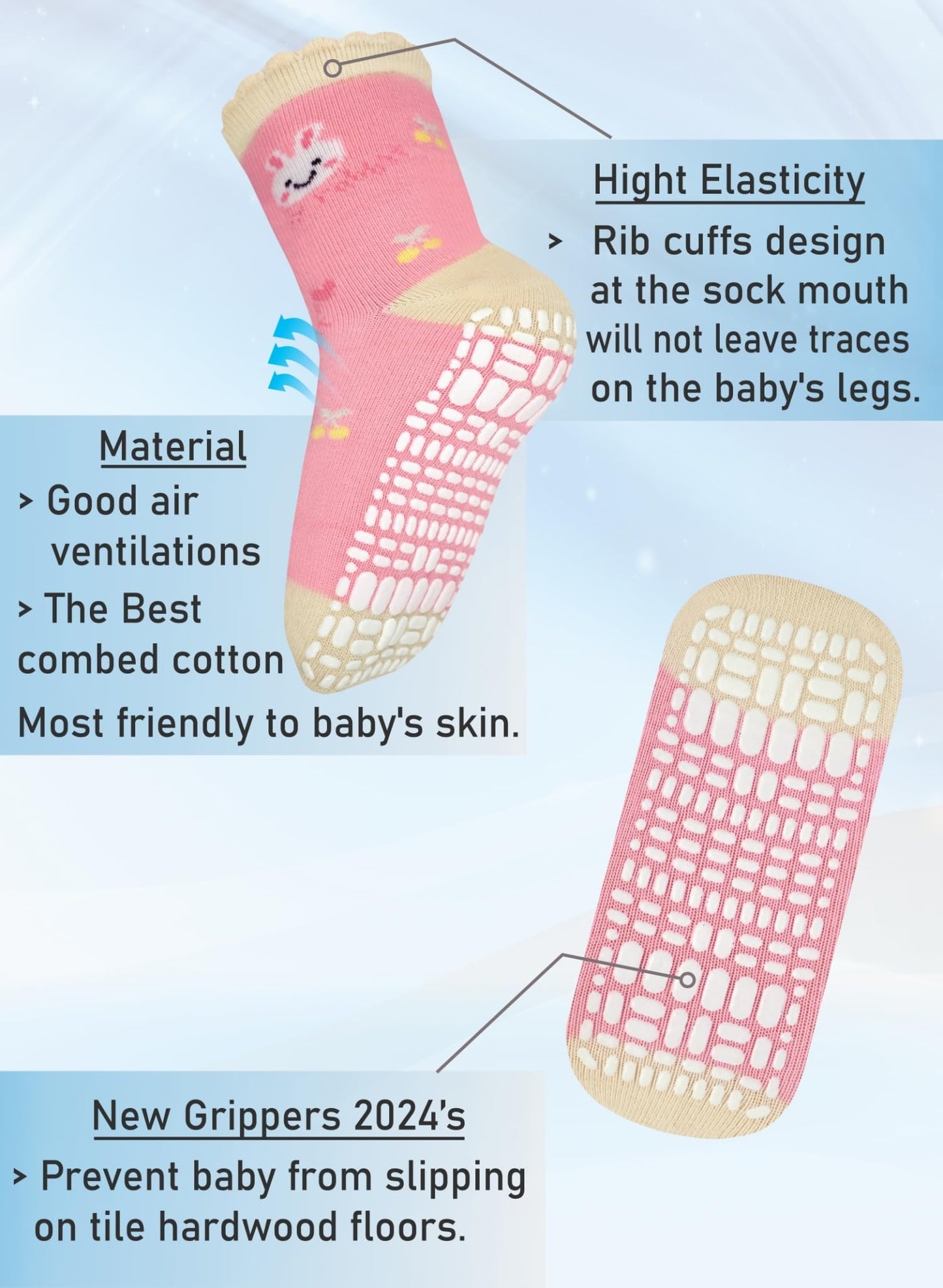 Rative Non Skid Anti Slip Cotton Dress Crew Socks With Grips For Baby Infant Toddler Kids Girls (1-3T, 12-Pairs/Rg-820726)