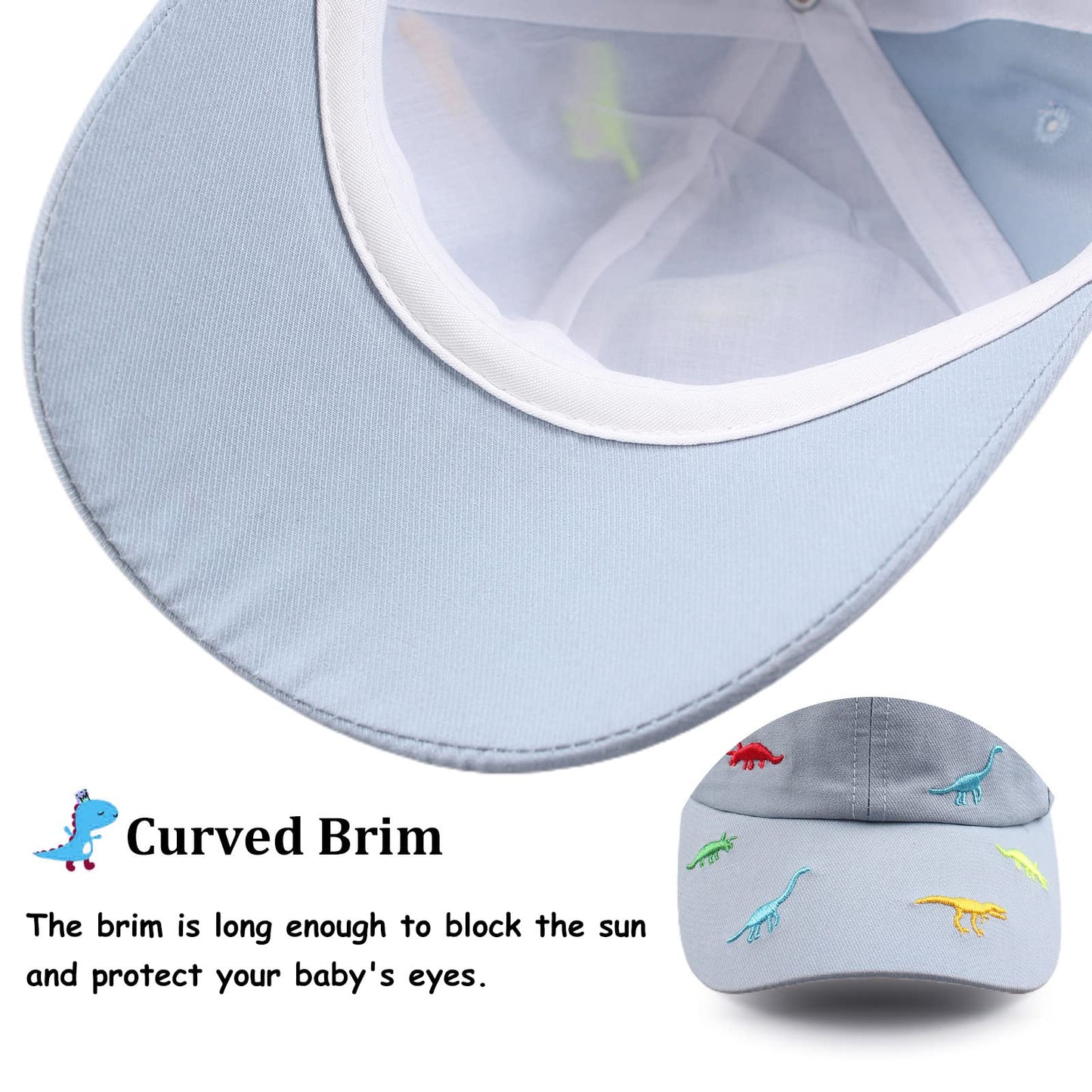Bamery Toddler Baseball Hat For Boys&Girls Baby Baseball Cap Embroidery Dinosaur Kids Hat For 2-6T (Dinosaur Sky Blue, 2-6T)