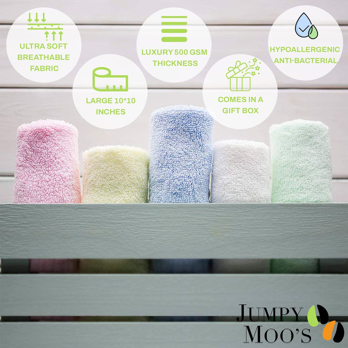 Jm Washcloths (8 Pack) Rayon From Bamboo | Soft Baby Washcloths, Newborn Essentials | 10X10 Inches Muslin Face Cloths | Baby Was