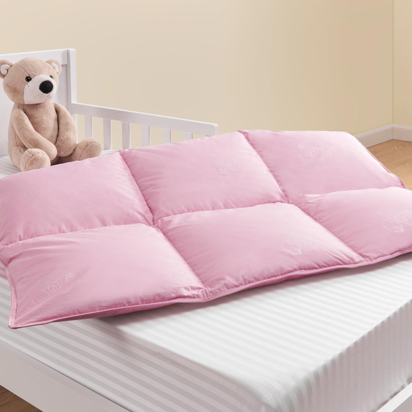 Zpecc Pink Toddler Down Comforter, 41X48 Goose Down Filling Crib Duvet Insert, Soft Lightweight Cover For Kids Bed Stroller Nurs