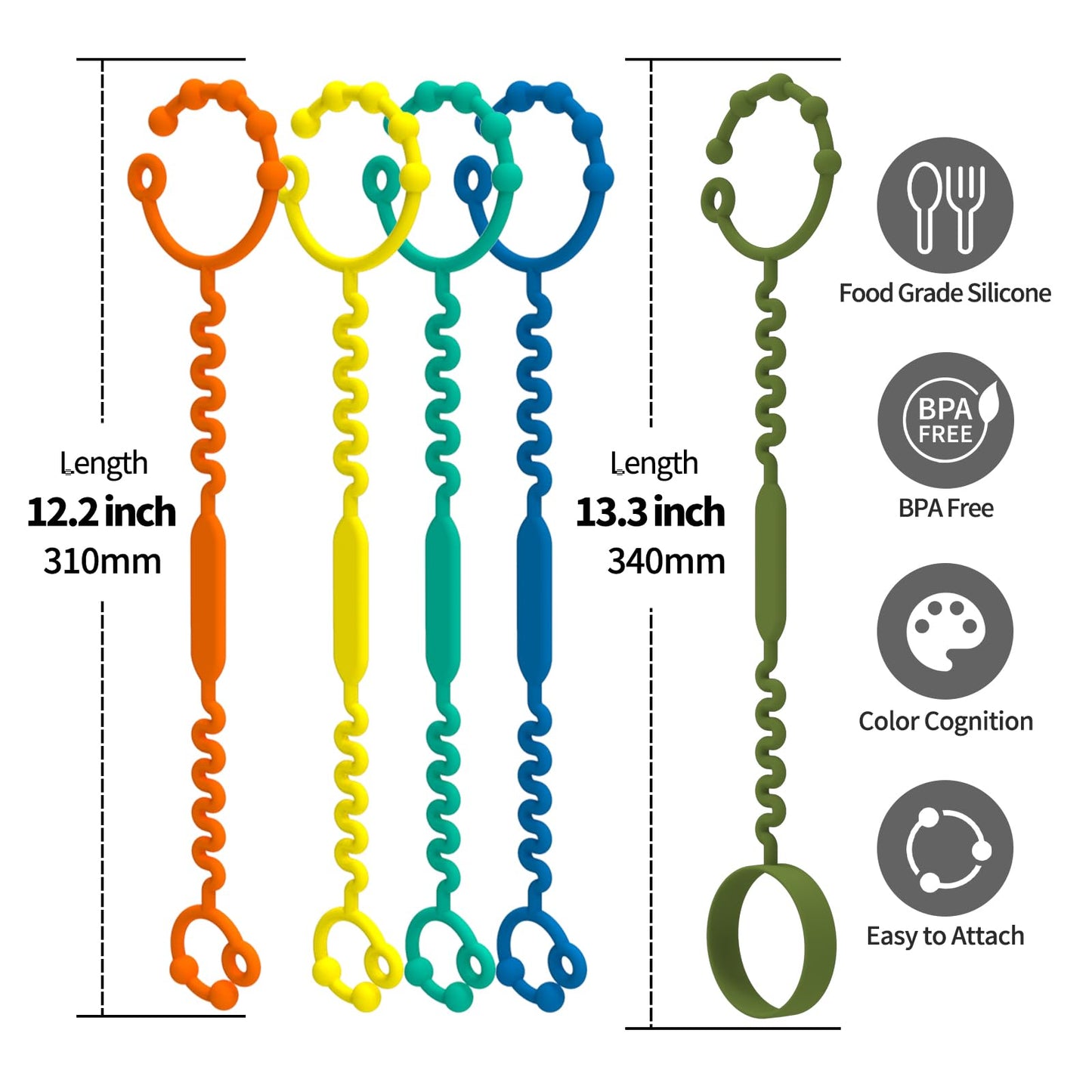 Silicone Toy Straps For Baby, Pacifier Holder Clip With Self-Adjusting Bayonet, Pure Silicone Material Without Bpa; Can Be Used