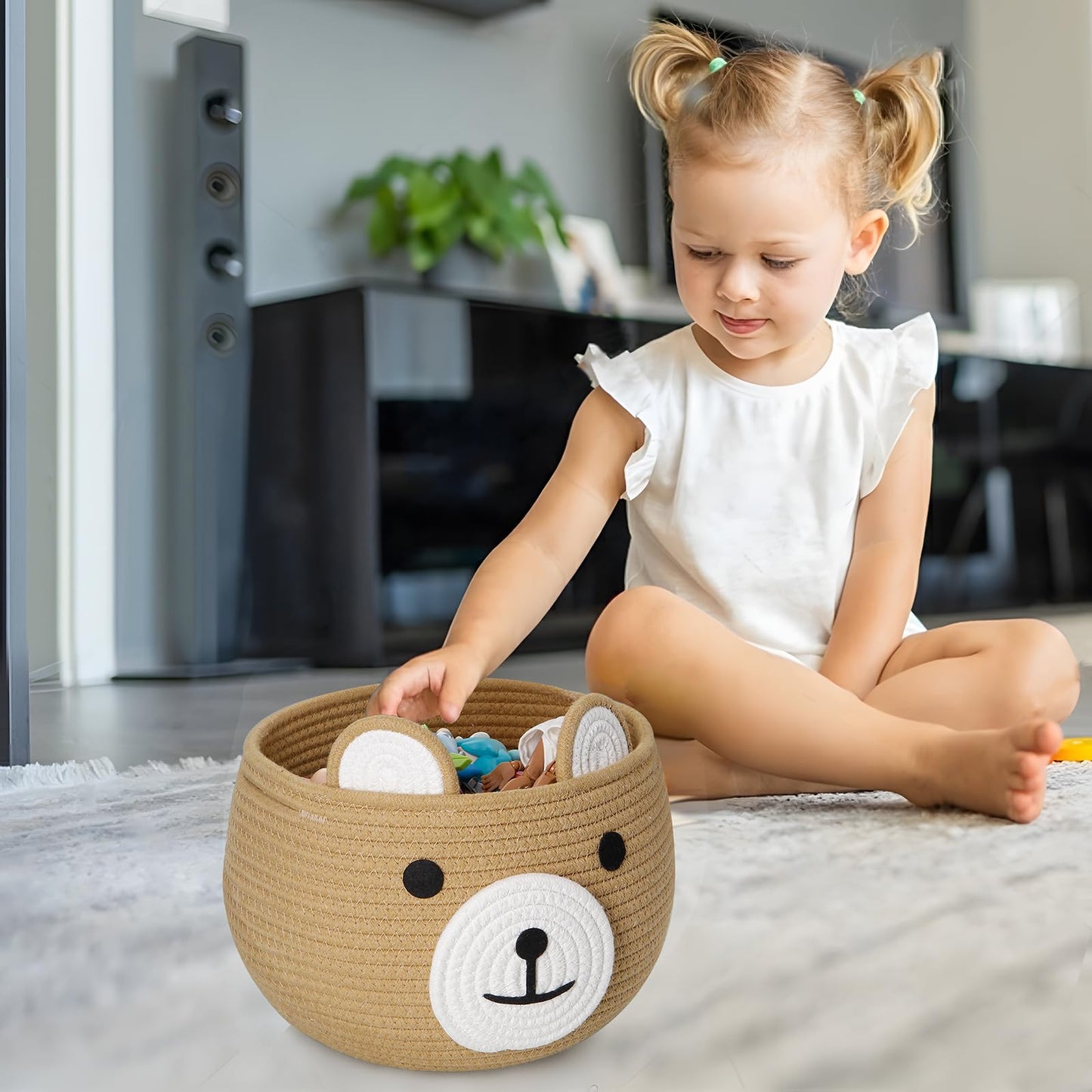 Pandaear Cotton Rope Baby Basket, Baby Gift Basket Nursery Laundry Organizer With Cute Bear Design For Storage Infant Newborn Es