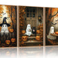 FWIEXA Halloween Cute Ghost Pumpkins Canvas Wall Art Set of 3, Black Cat Framed Painting Artwork, Vintage Witchy Hat Bats Prints