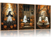 FWIEXA Halloween Cute Ghost Pumpkins Canvas Wall Art Set of 3, Black Cat Framed Painting Artwork, Vintage Witchy Hat Bats Prints