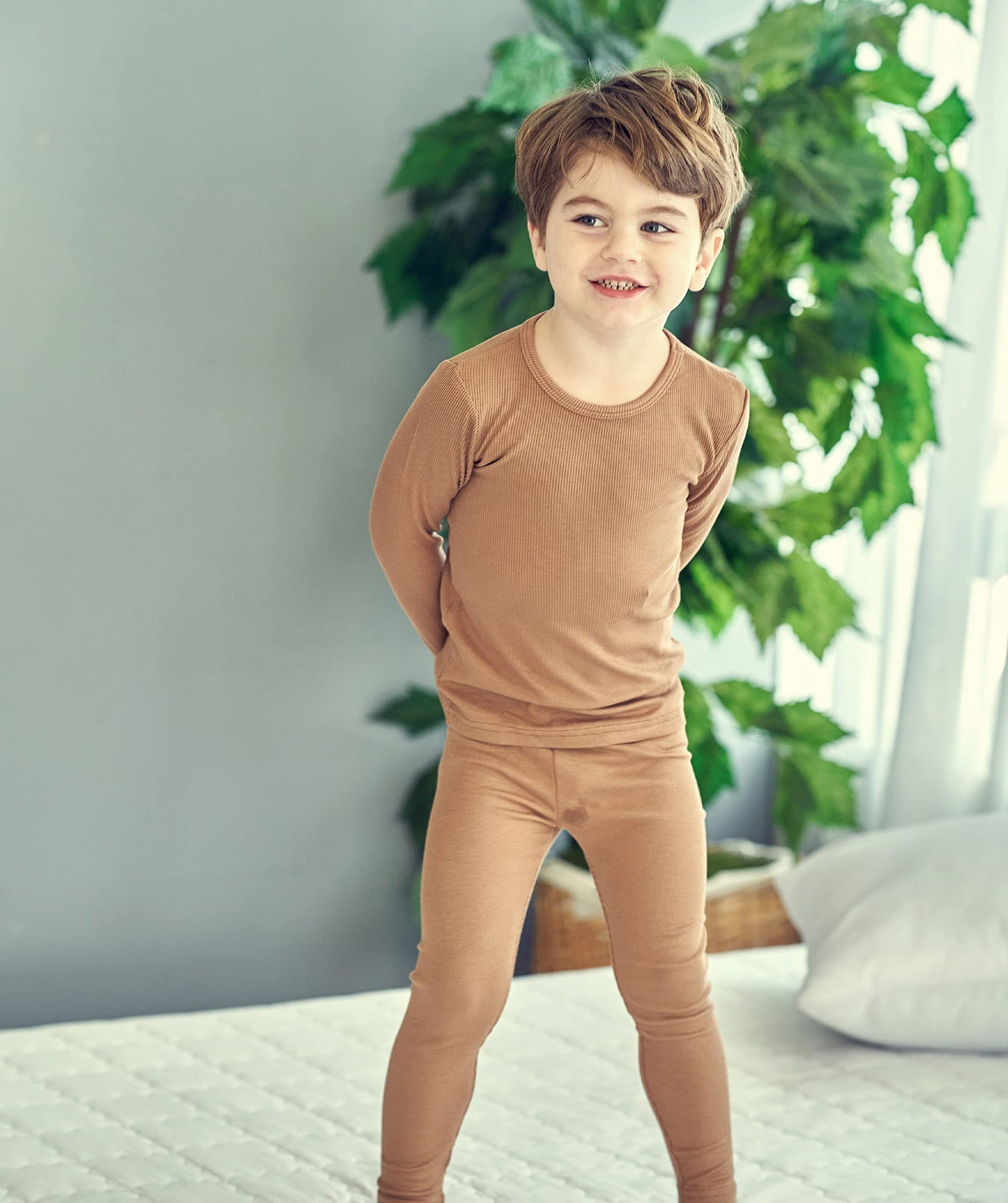 Avauma Baby Boys Girls Pajama Set Kids Toddler Snug Fit Ribbed Sleepwear Pjs For Daily Life Style (Js/Camel(L))