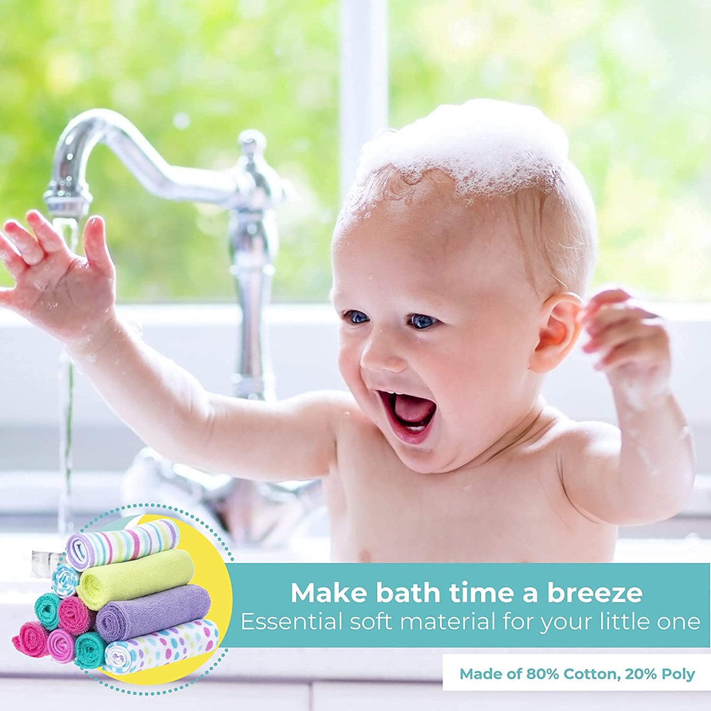 Spasilk Washcloth Wipes Set For Newborn Boys And Girls, Soft Terry Washcloth Set, Pack Of 10, Aqua Bubbles, (010-1201)