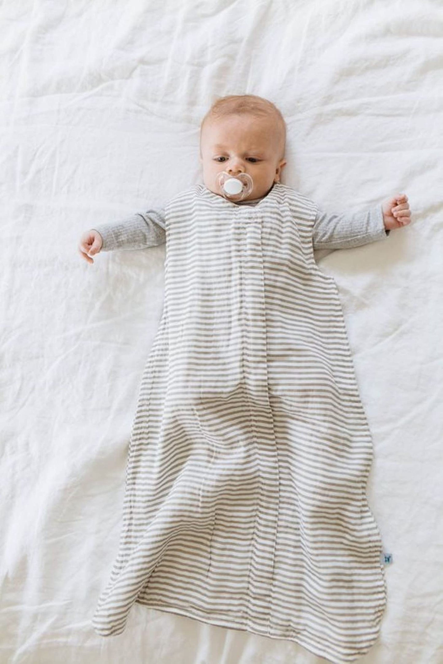 Little Unicorn - Grey Stripe Cotton Muslin Sleep Bag | 100% Cotton | Super Soft and Lightweight | Baby | Size Medium: 6-12 Month