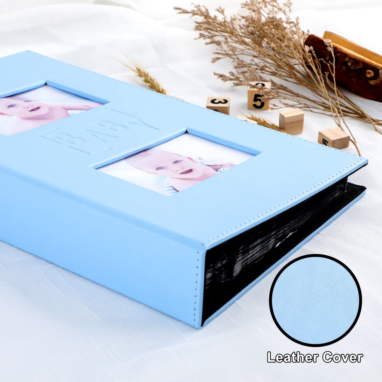 Ywlake Baby Boy Photo Album 4X6 300 Pocket Pictures, Leather Cover Newborn Shower Boy Bebe Album Holds 300 Horizontal Pictures B