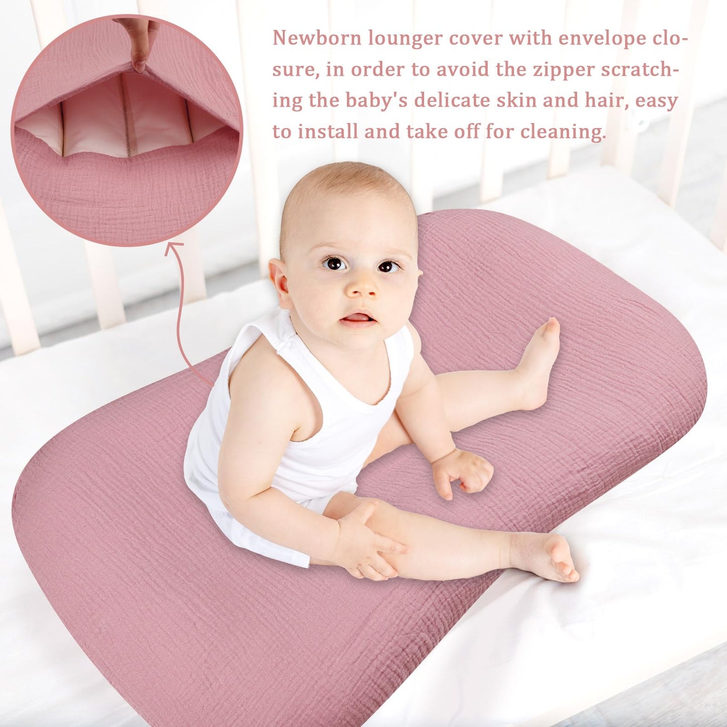 Hooyax Muslin Baby Lounger Cover 2 Pack, Organic Removable Lounger Slipcover For Newborn, Baby Padded Lounger Infant Floor Seat