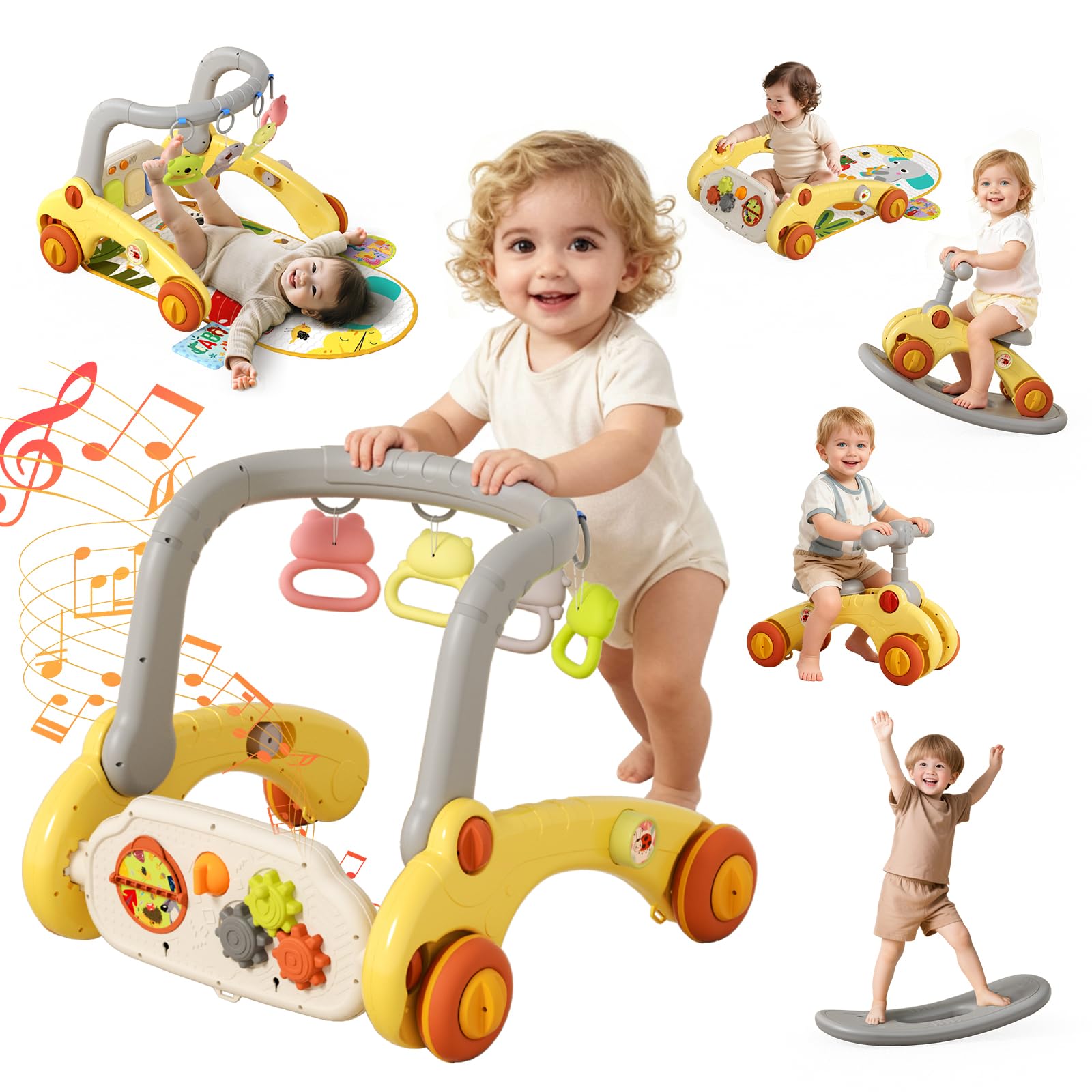 7 in 1 Baby Push Walkers Gym Play Mat for Baby Boys 6-12 Months,Activity Center Rocking Toy Balance Bike Board for Toddlers 1-3,