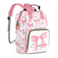 Perarts Pink Bow Personalized Diaper Bag Backpack for Baby Boy with Name, Custom Nappy Nursing Bag for Moms Dads, Customized Gif