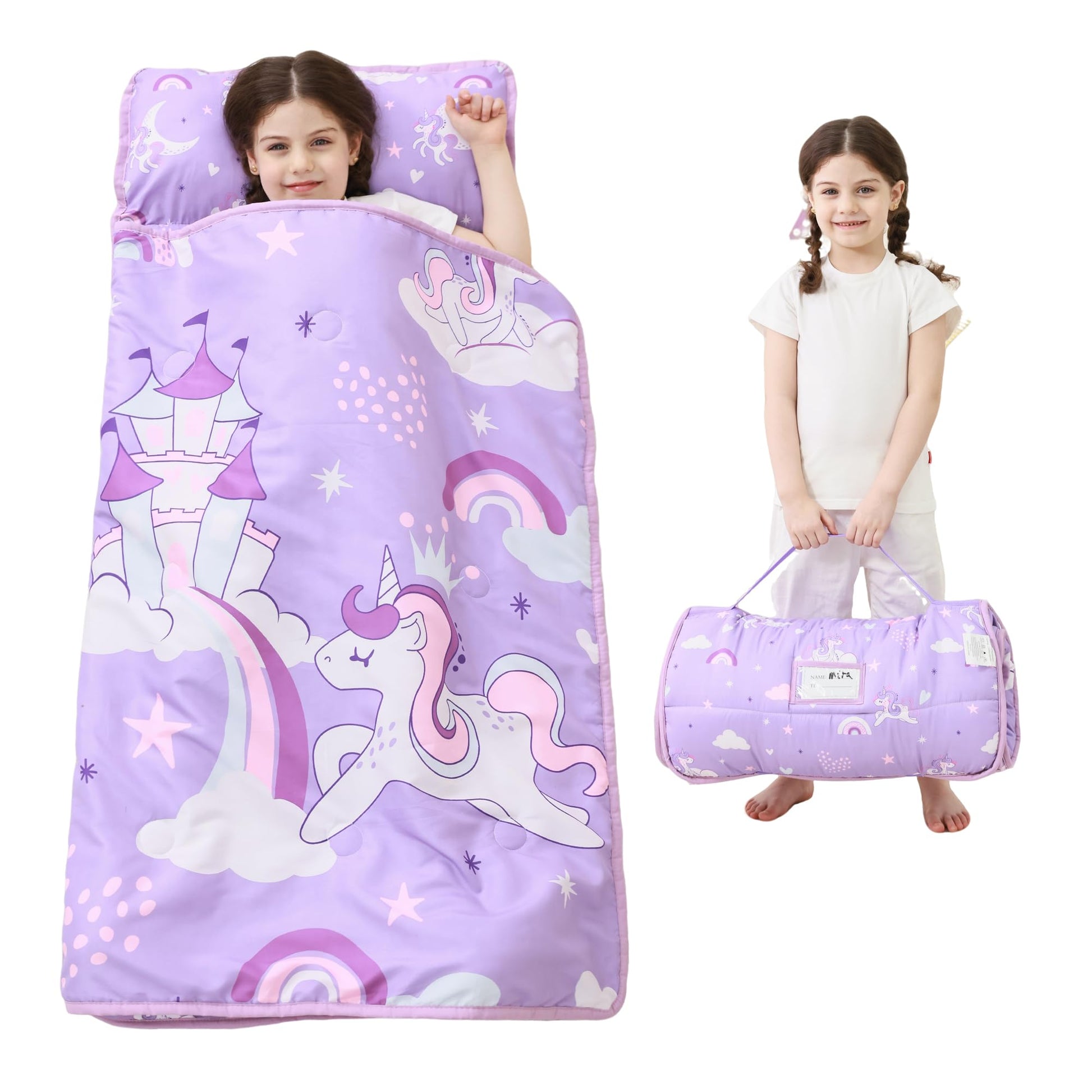 Lasoftan Toddler Nap Mat with Pillow and Blanket, Extra Large Rolled Napping Mats,Toddler Nap mats for Boys Girls, Kids Mat for 