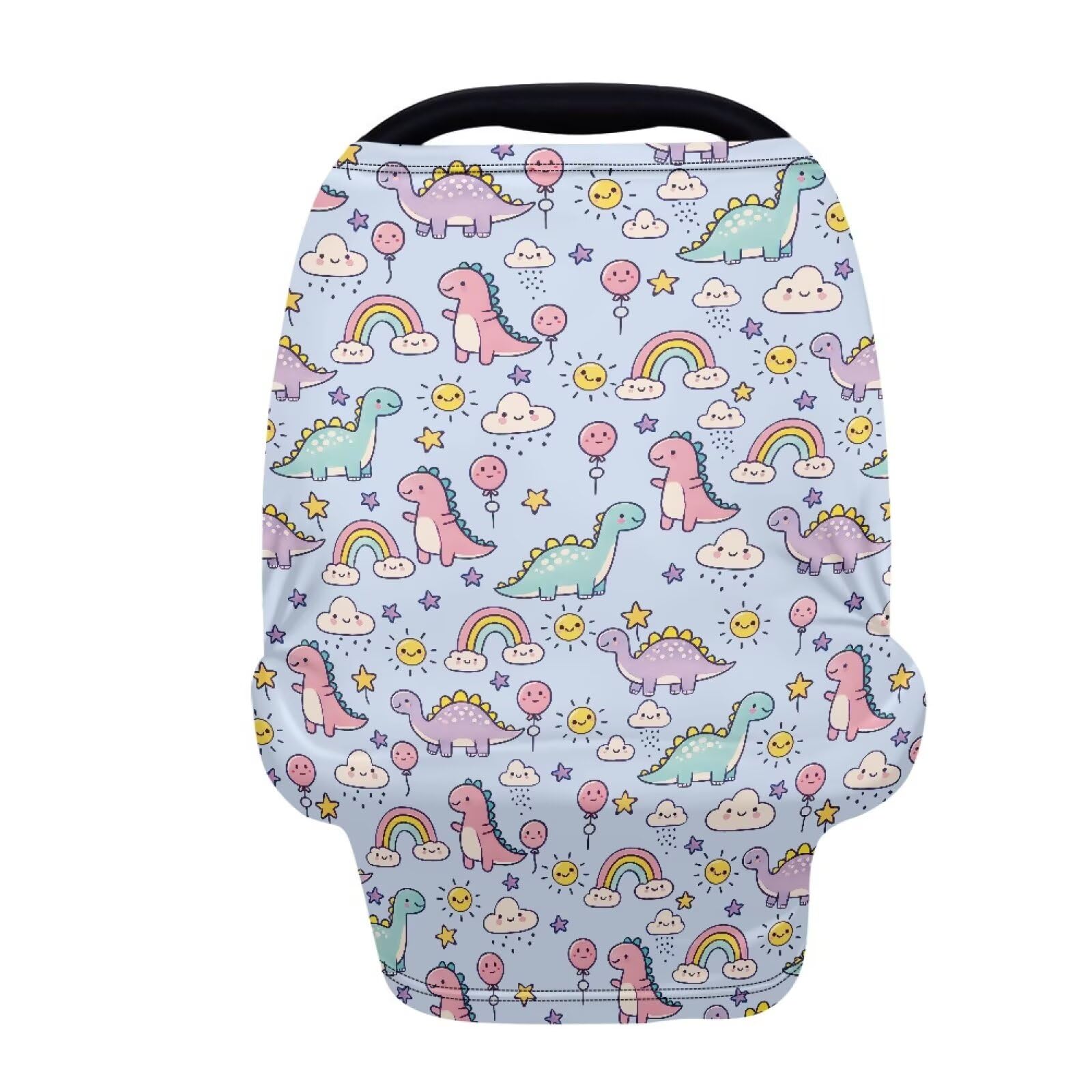 LedBack Cute Car Seat Cover for Babies Baby Stuff Nursing Breastfeeding Cover, Soft Breathable Baby Carseat Canopy, Rainbow Dino