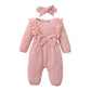 Happy Town Baby Girl Romper Infant Fall Winter Clothes Ruffle Sweater Long Sleeve Bodysuit Jumpsuit And Headband (Pink, 9-12 Mon