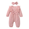 Happy Town Baby Girl Romper Infant Fall Winter Clothes Ruffle Sweater Long Sleeve Bodysuit Jumpsuit And Headband (Pink, 9-12 Mon