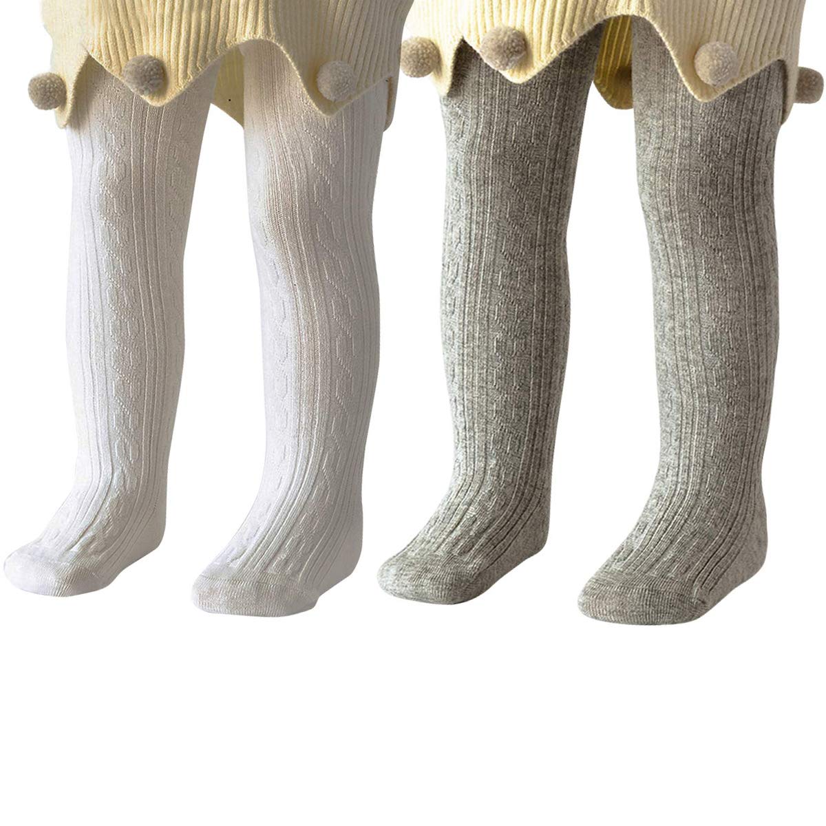 Century Star Baby Tights For Girls Soft Cotton Infant Leggings Toddler Solid Knit Socks Warm Stockings Newborn Pants 2-White Gra