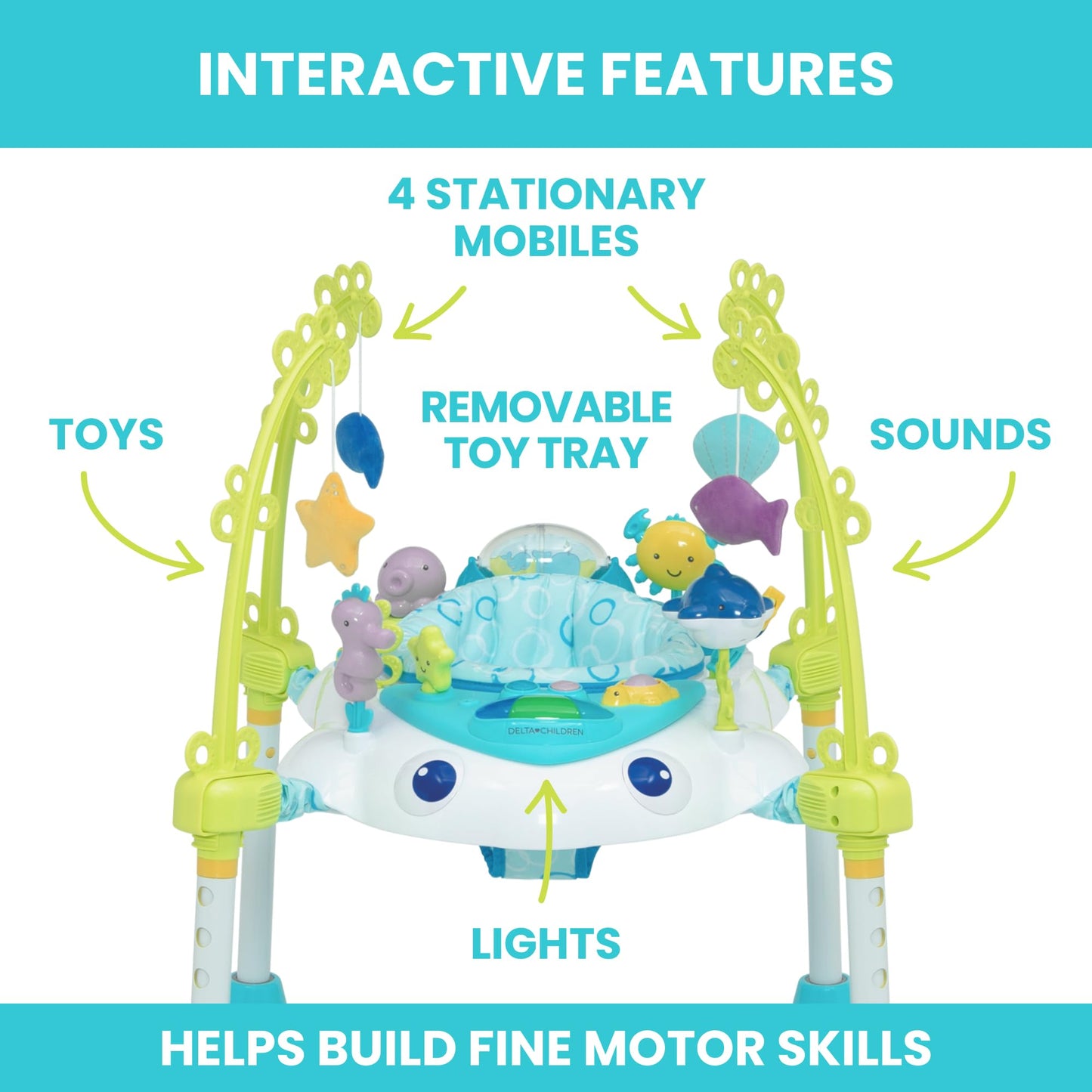 Delta Children Deluxe Bounceroo Learn2Walk Balancer Baby Walker, Blue Ocean Adventure