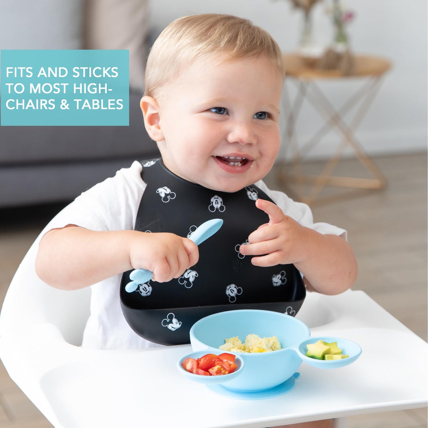 Bumkins Disney Baby Bowl, Silicone Feeding Set With Suction For Baby And Toddler, Includes Spoon And Lid, Essentials For Baby Le