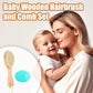 Wooden Soft Goat Bristles Brush With Baby Silicone Hair Scrubber Cradle Cap Brush For Newborns, Toddlers, Infant, Baby Hair Care
