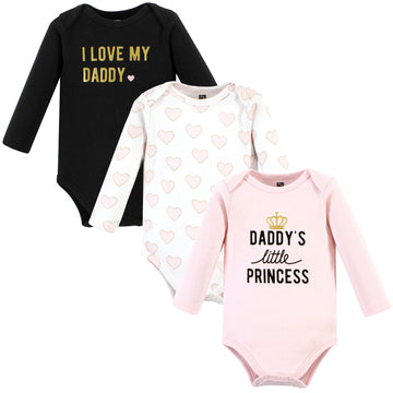 Hudson Baby Unisex Baby Cotton Long-Sleeve Bodysuits, Daddys Little Princess 3-Pack, 12-18 Months