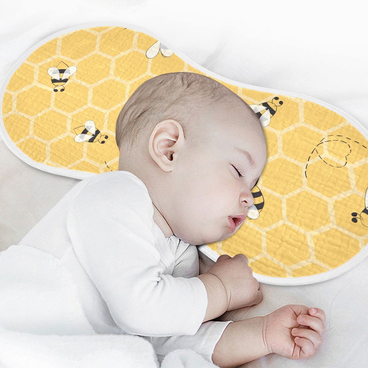 Yyzzh Cute Bee On Honey Yellow Honeycomb Muslin Burp Cloths For Baby 1 Pack 100% Cotton Baby Washcloths Bibs For Boy Girl