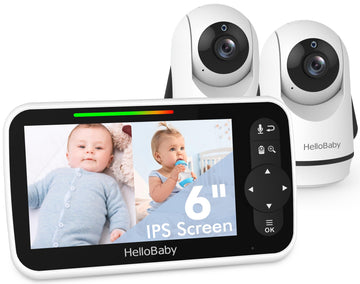 Hellobaby Video Baby Monitor With Upgraded 6    Ips Large Screen, Split Screen With 2 Cameras, Night Vision And Temprature Monit