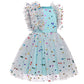 Ibtom Castle Baby Girl Blue Dress: Flower Girl Dress Toddler Sequin Birthday Cake Smash Infant Ruffled Polka Dots Embroidered We